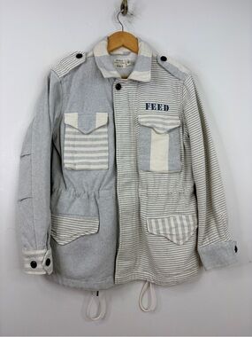 Polo Ralph Lauren x Feed Utility Jacket Womens Small Gray White Stripe Cotton